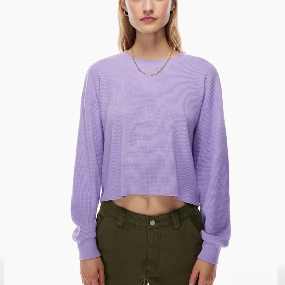 TNA Purple Waffle Cropped Long Sleeve Top